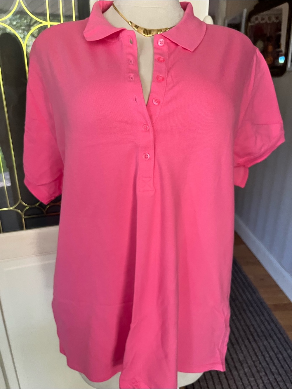 Falls Creek Women’s 3X Pink Polo Shirt Plus Size Short Sleeve Stretch Cotton Top